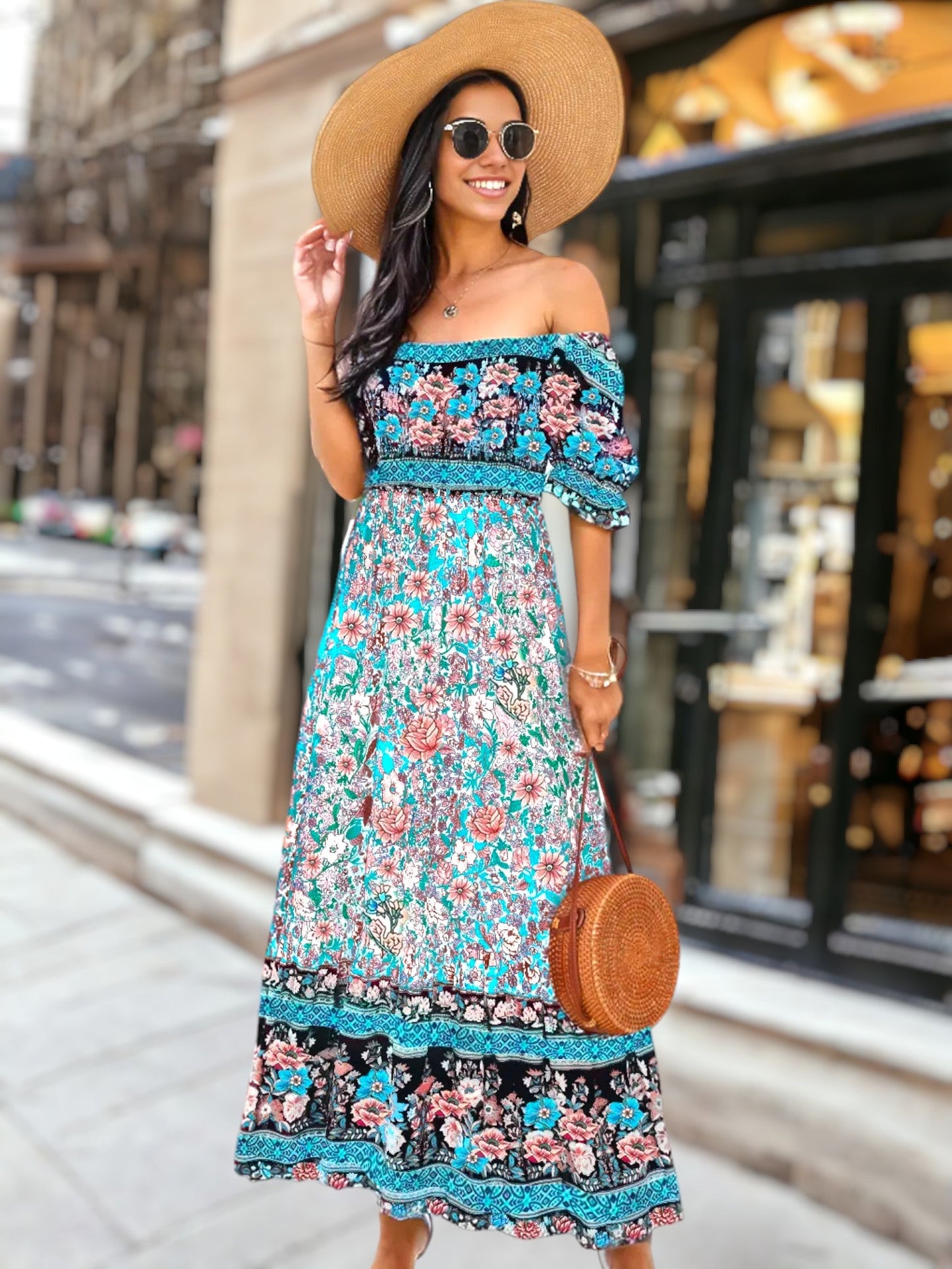 Multicolor Off-Shoulder Bohemian Dress