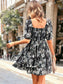 Square Neck Floral Print Tiered Dress