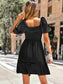 Square Neck Shirred Ruffle Hem Dress