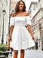 Square Neck Shirred Puff Sleeve Dress