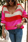 V Neck Color Block Textured Sweater