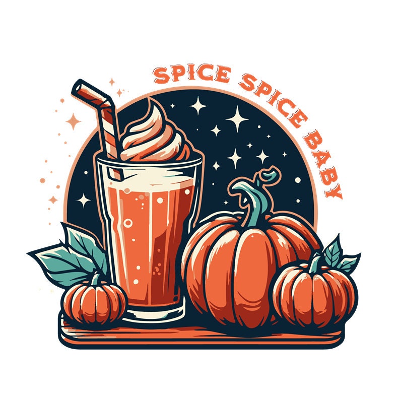 Spice Spice Baby-Classic Whip Pumpkin Spice Frappuccino T-Shirt - Starry Night, Retro Bright Pumpkins, Retro Colors, Coffee Lover