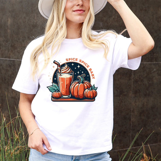 Spice Spice Baby-Classic Whip Pumpkin Spice Frappuccino T-Shirt - Starry Night, Retro Bright Pumpkins, Retro Colors, Coffee Lover