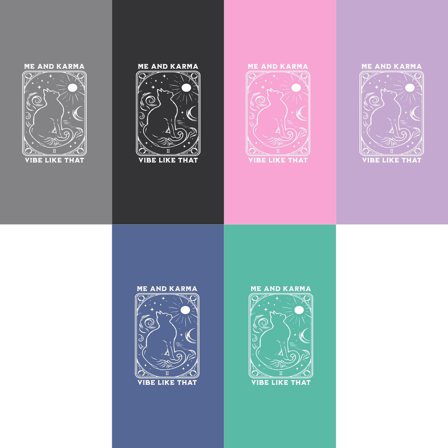 Me & Karma Vibe Like That - Mystic Cat Tarot T-Shirt - Sunrise Morning Vibe, Sun Rise, Astrological, Cat Lover, Retro Gothic Tee