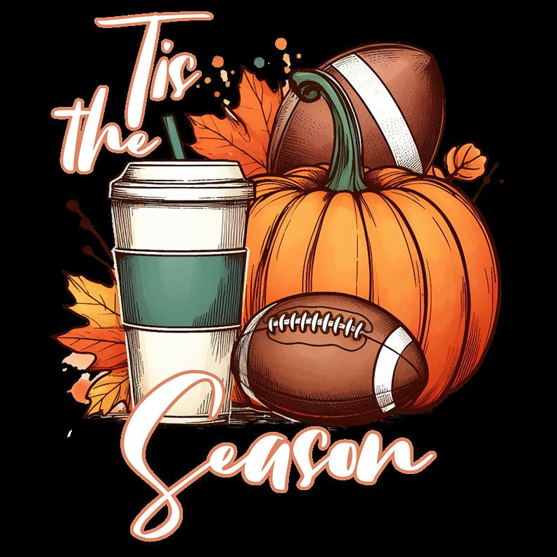 Autumn Game Day "Tis the Season" Football Tee - Pumpkin, Leaves, Starbucks, Sports Tee, Boho Fall Tee, Tailgate Tee, Game Event Tee