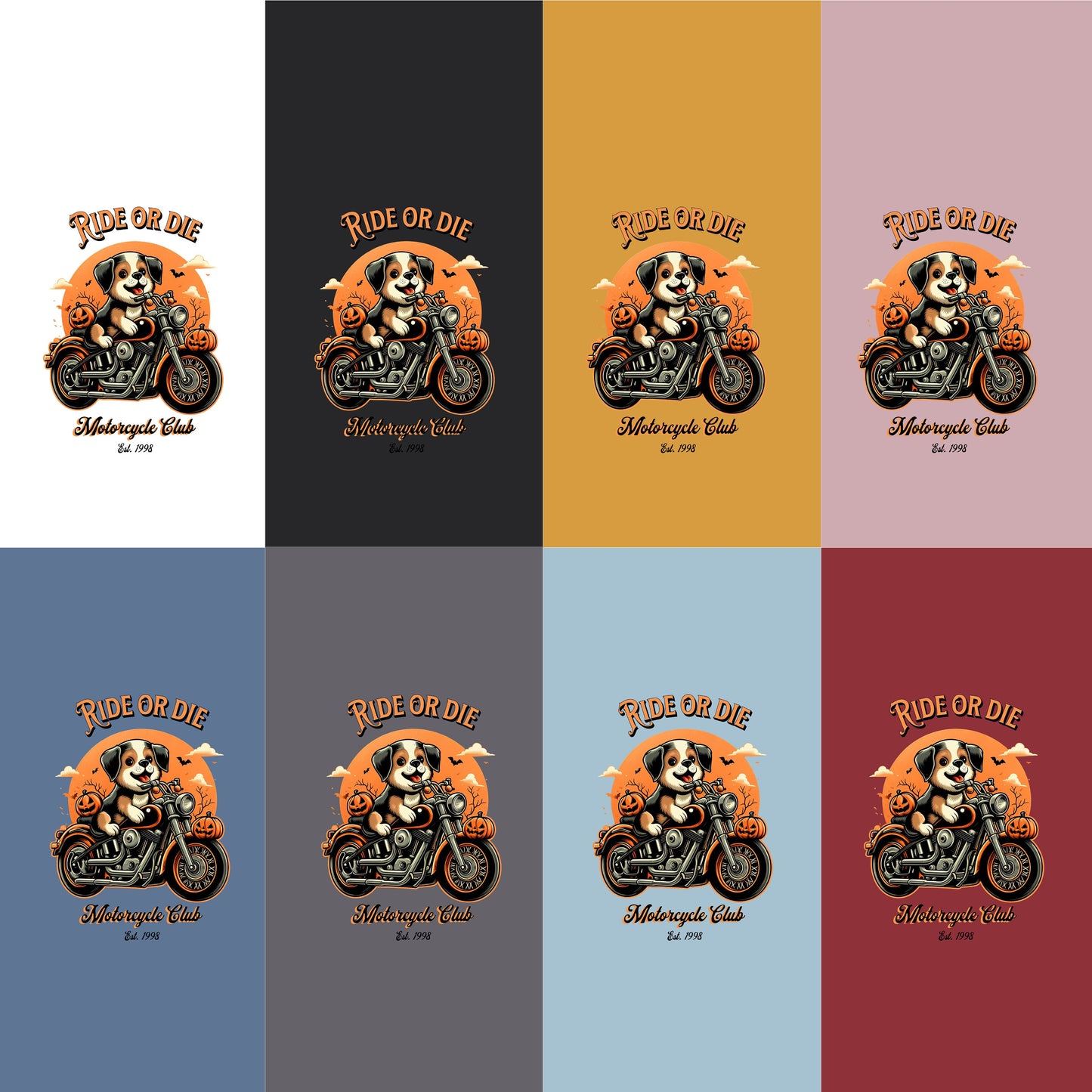 Puppy Ride or Die Motorcycle T-Shirt - Autumn Moon, Pumpkins, Bats, Vintage Halloween t-Shirt, Puppy, Fall Shirt, Vintage Halloween t-Shirt