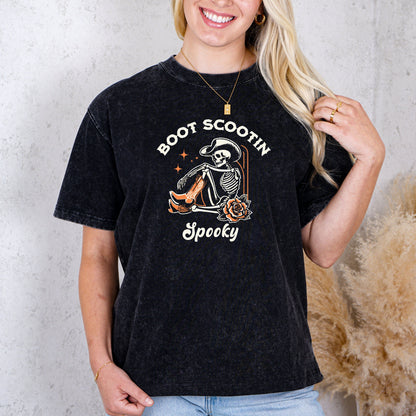 Boot-Scootin Spooky Cowboy Skeleton Tee - Western Vibes, Ivory & Orange Rose, Retro Halloween, Vintage Halloween t-Shirt, Halloween Tee