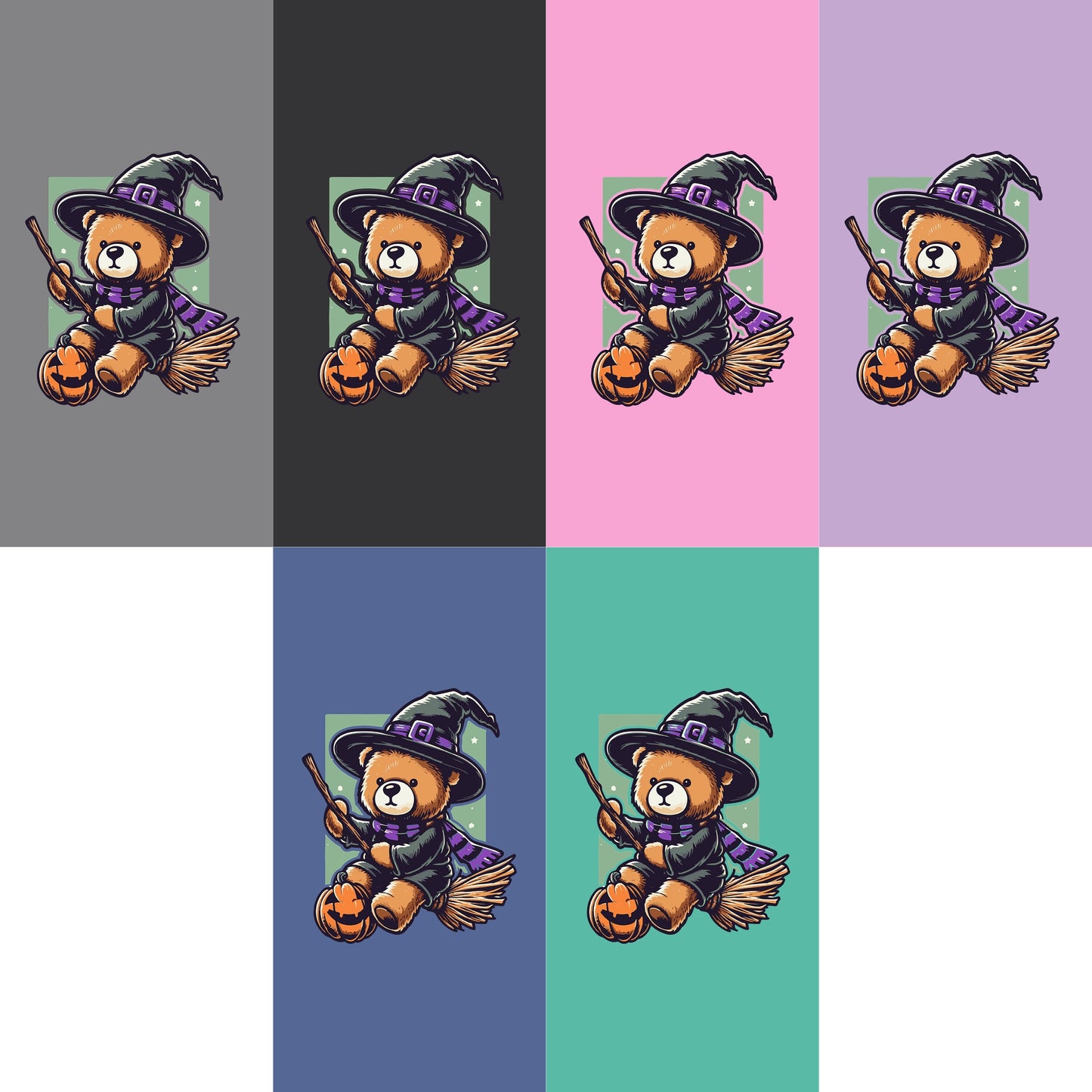 Witch Teddy Bear Flying The Night on Broomstick Tee - Harry Potter Scarf, Pumpkin Magic, Trick or Treat, Stuff Animal Tee, Halloween