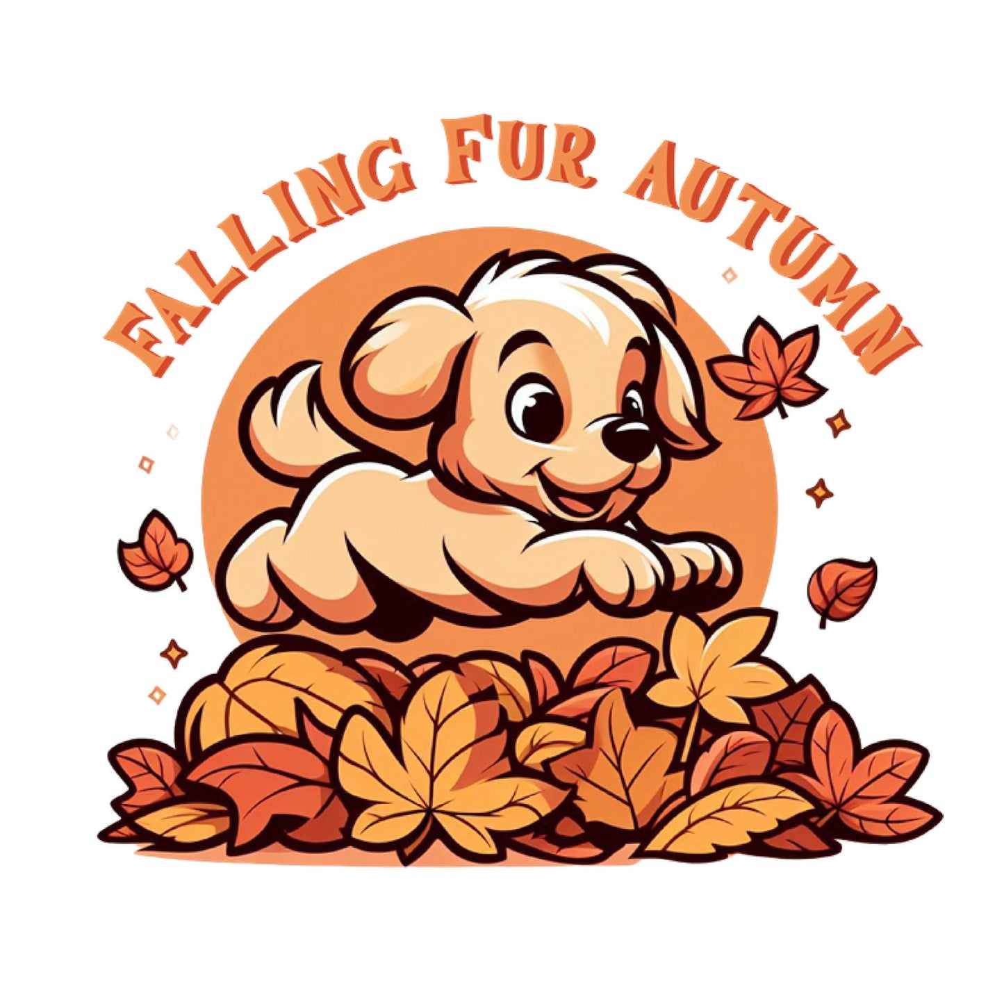 Falling Fur Autumn Dog Lover Tee - Cartoon Pup, Rustic Leaves, Autumn Charm, Boho Rustic Colors, Pet Lover Tee