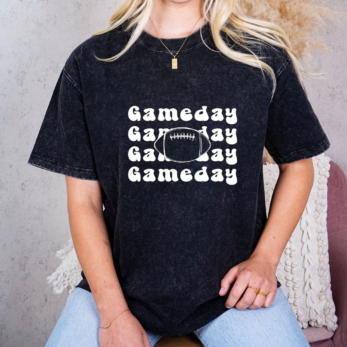 Game Day White Font Tee - Football Backdrop, Sports Event Vibes, Tail Gate Tee, Football Tee, Sports Tee, Sports Girl, White Font, Acid Tee